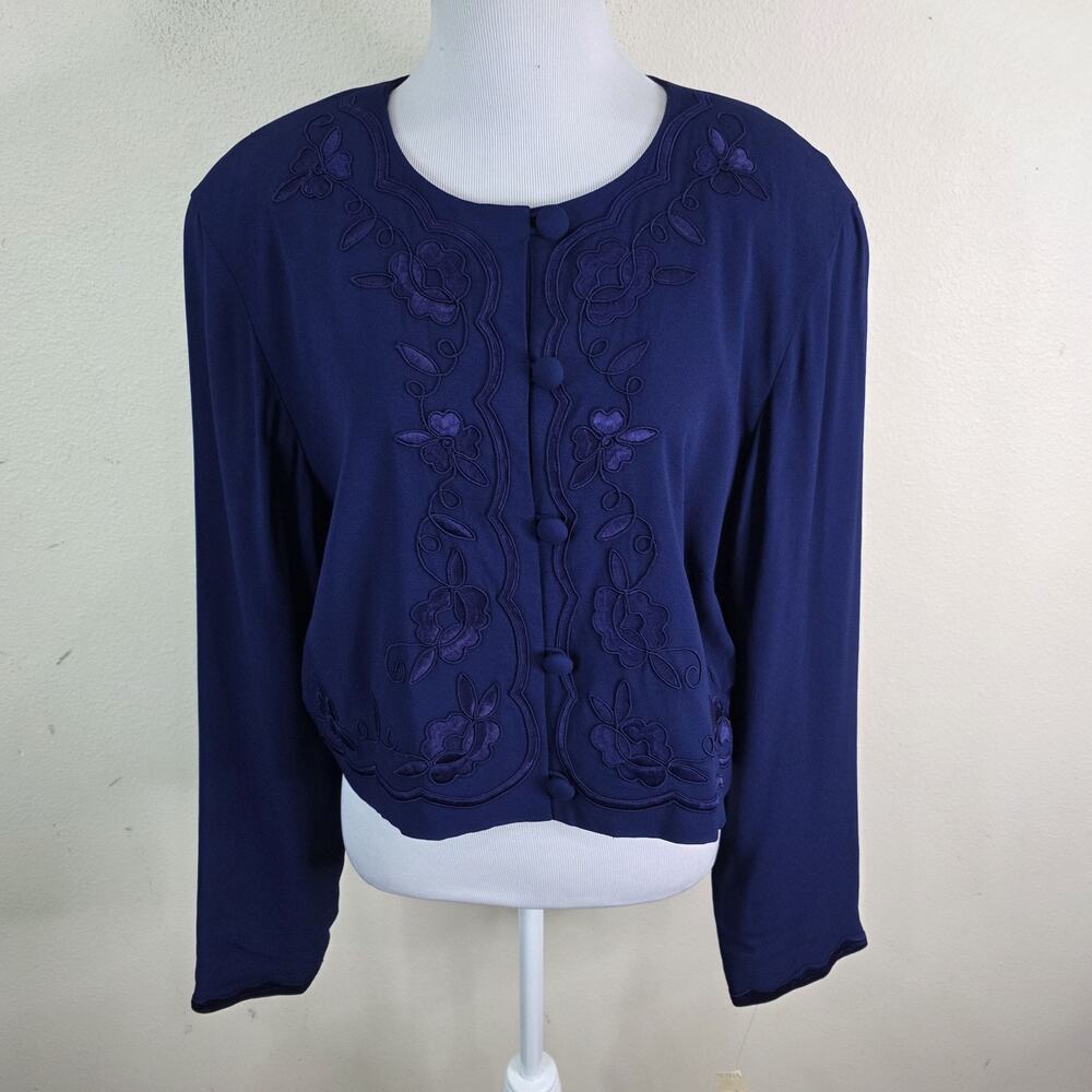 Vintage Talbots Women's Dark Purple Crop Embroidered Jacket Size 16 New